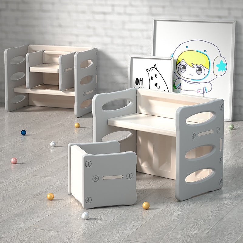 Modern Nordic Rectangular Kids Desk & Chair Set in Hollow-PE for Home Office