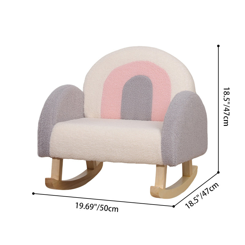 Modern Rainbow Teddy Plush Rocking Chair for Kids — Solid Wood, Backrest & Armrests, Ideal for Living Room