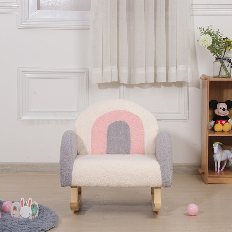 Modern Rainbow Teddy Plush Rocking Chair for Kids — Solid Wood, Backrest & Armrests, Ideal for Living Room