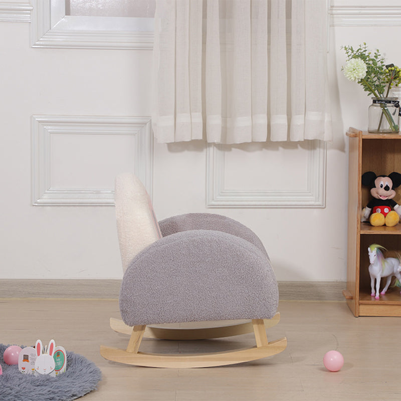 Modern Rainbow Teddy Plush Rocking Chair for Kids — Solid Wood, Backrest & Armrests, Ideal for Living Room