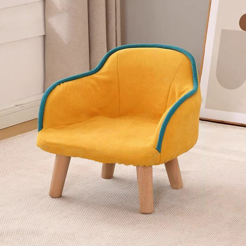 Contemporary Curved Kids' Linen-Cotton Accent Chair with Solid Wood Frame, Backrest and Armrests for Living Room