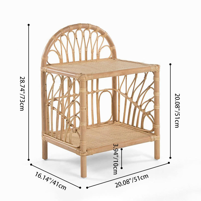 Contemporary Coastal Rattan Side Table — Handwoven in Indonesia, Natural Finish, Curved Design with V-Pattern Weave, End Table for Living Room