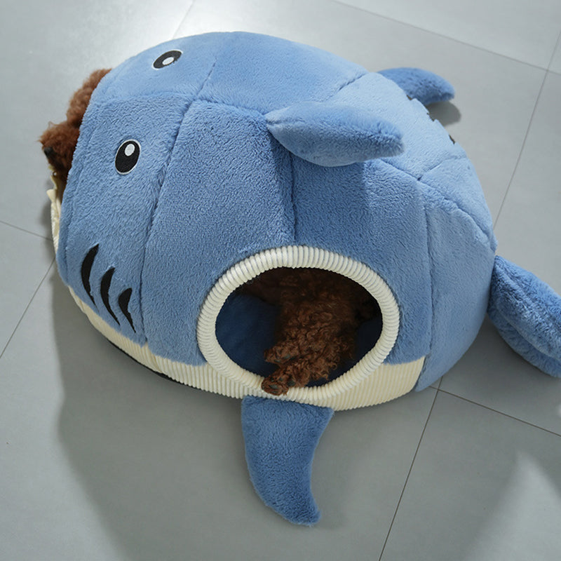 Modern Whimsy Little Shark-Shaped Cat & Dog Bed with Rabbit Fur and PP Cotton – Cozy Bedroom Pet Bed