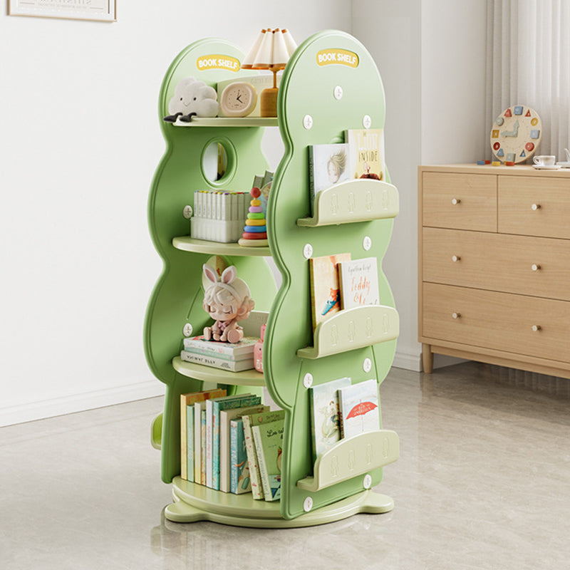 Contemporary Rectangular Christmas Tree-Shaped HDPE Rotatable 4-Tier Kids Bookshelves for Home Office
