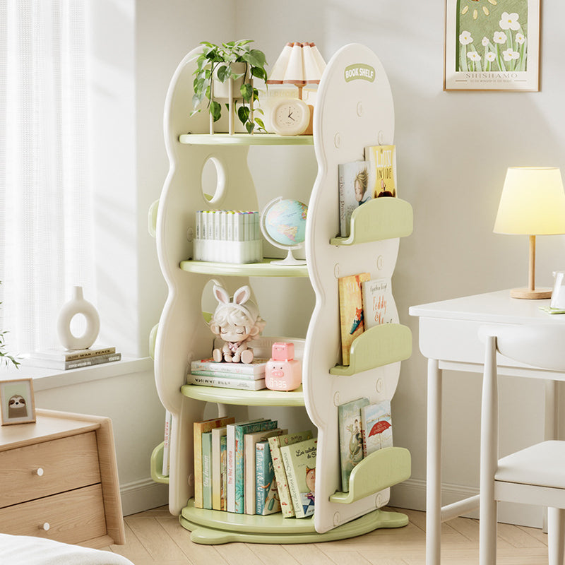 Contemporary Rectangular Christmas Tree-Shaped HDPE Rotatable 4-Tier Kids Bookshelves for Home Office