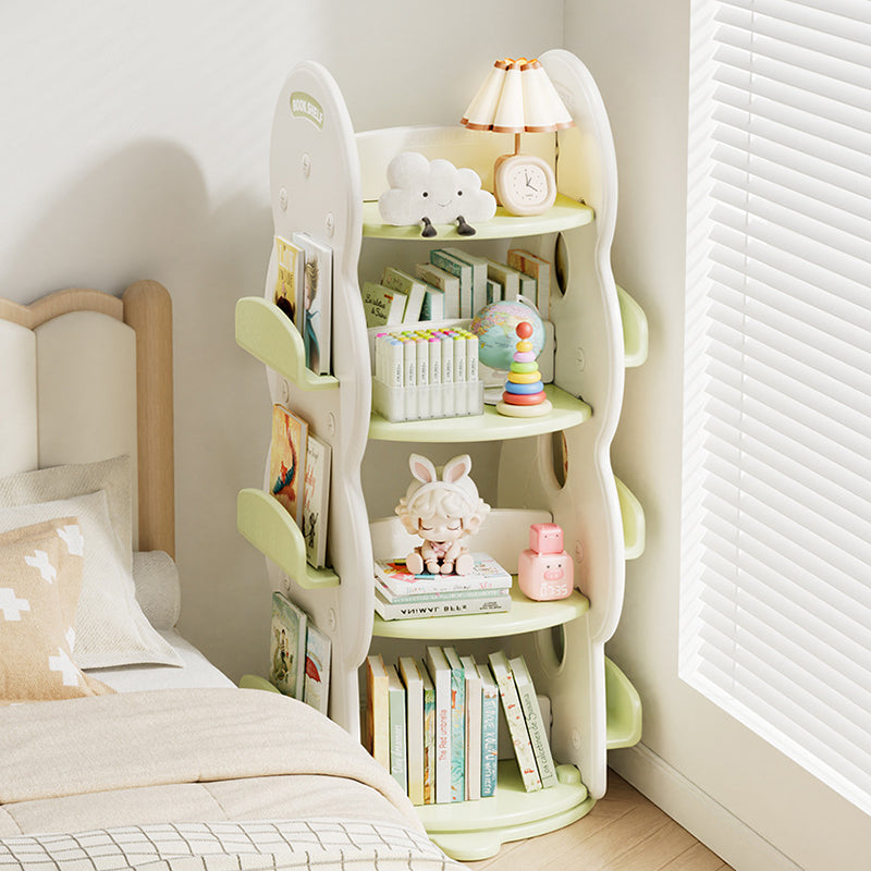 Contemporary Rectangular Christmas Tree-Shaped HDPE Rotatable 4-Tier Kids Bookshelves for Home Office