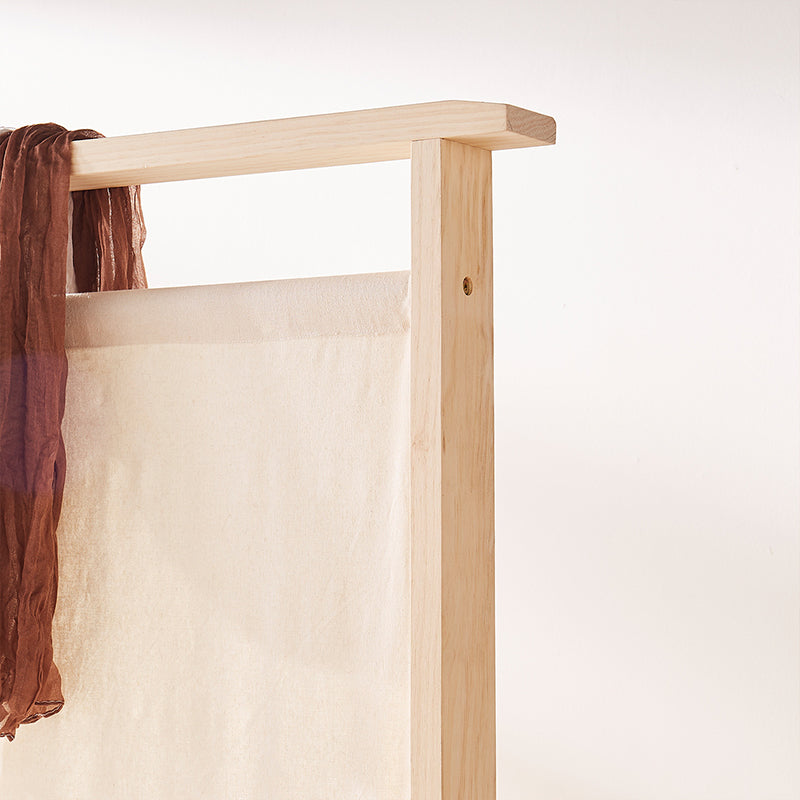 Traditional Chinese Solid Wood Rectangular Room Divider with Linen Fabric for Living Room
