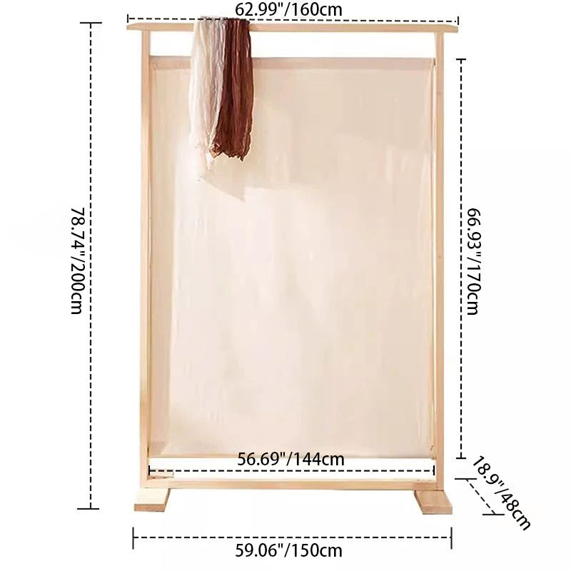 Traditional Chinese Solid Wood Rectangular Room Divider with Linen Fabric for Living Room