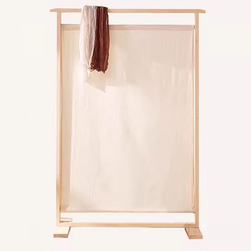 Traditional Chinese Solid Wood Rectangular Room Divider with Linen Fabric for Living Room