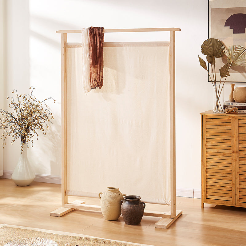 Traditional Chinese Solid Wood Rectangular Room Divider with Linen Fabric for Living Room