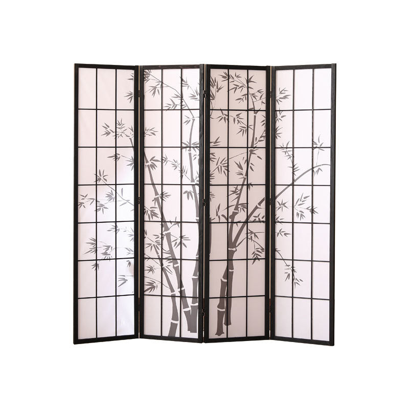 Traditional Japanese Rectangular Room Divider - Foldable Pine Wood Grid Screen with Non-Woven Fabric for Living Room