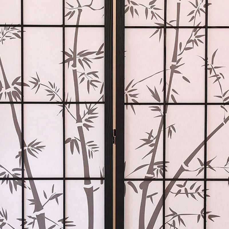 Traditional Japanese Rectangular Room Divider - Foldable Pine Wood Grid Screen with Non-Woven Fabric for Living Room