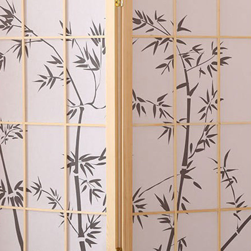 Traditional Japanese Rectangular Room Divider - Foldable Pine Wood Grid Screen with Non-Woven Fabric for Living Room