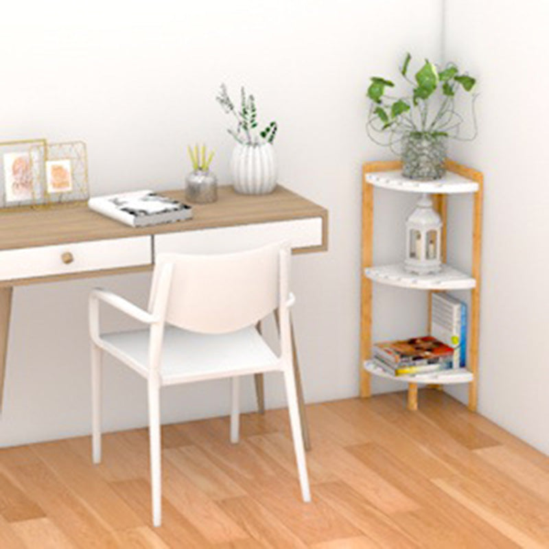 Modern Minimalist Cylindrical Fan-Shaped 3-Tier Bamboo and MDF Corner Shelf Unit for Living Room