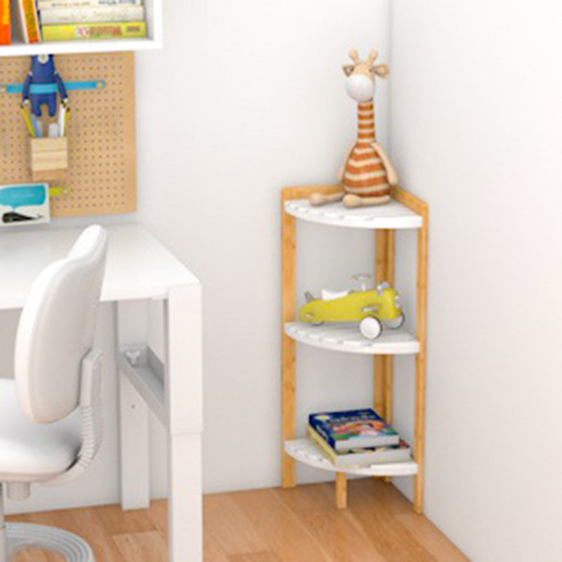Modern Minimalist Cylindrical Fan-Shaped 3-Tier Bamboo and MDF Corner Shelf Unit for Living Room