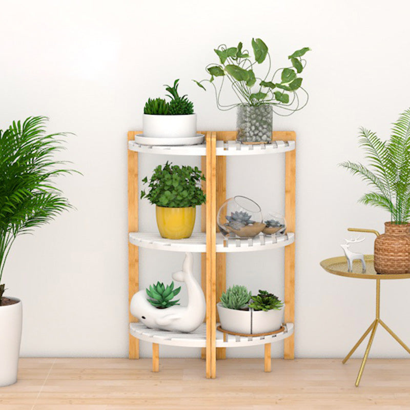 Modern Minimalist Cylindrical Fan-Shaped 3-Tier Bamboo and MDF Corner Shelf Unit for Living Room