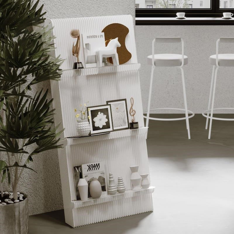 Modern Minimalist 3-Tier Rectangular Kraft Paper & Acrylic Display Rack — Portable Living Room Organizer