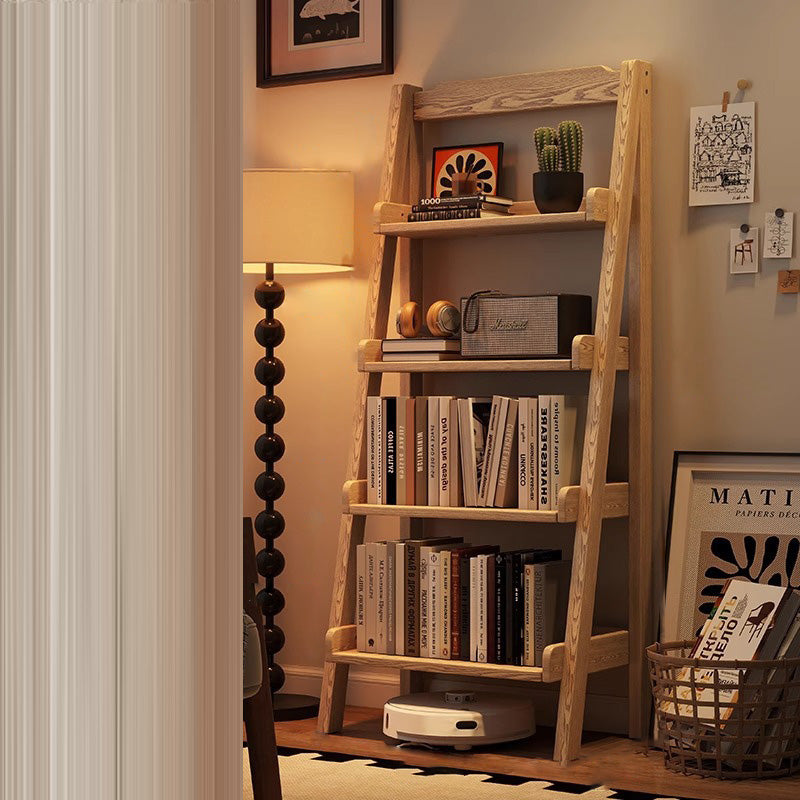 Sleek Modern Minimalist 4-Tier Pine Wood Ladder Display Rack for Living Room