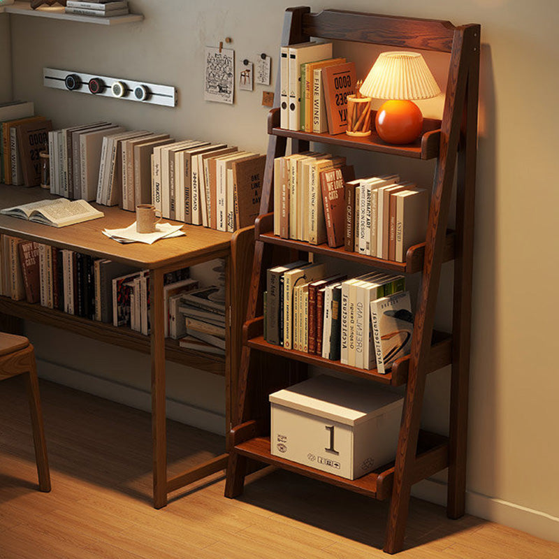 Sleek Modern Minimalist 4-Tier Pine Wood Ladder Display Rack for Living Room