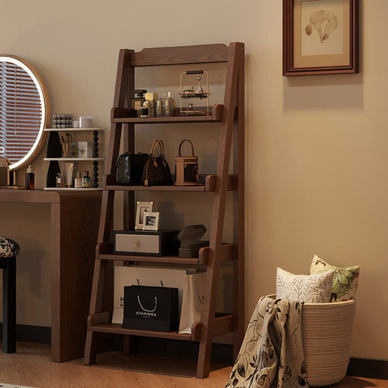 Sleek Modern Minimalist 4-Tier Pine Wood Ladder Display Rack for Living Room