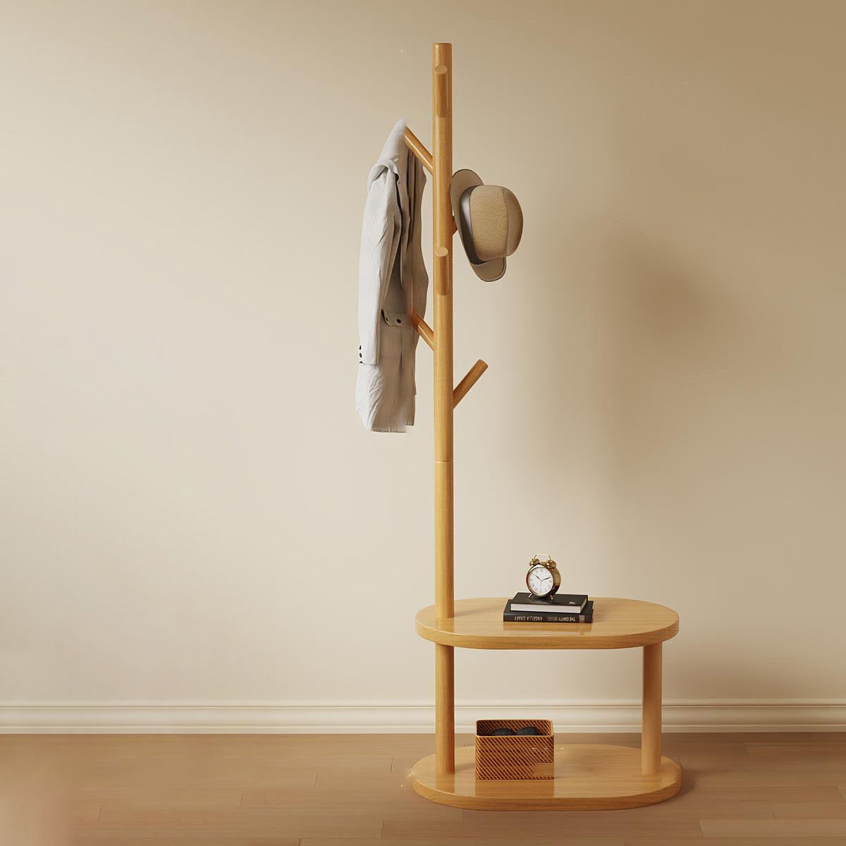 Modern Minimalist Tree-Shaped Hall Tree in Pine Wood & MDF — Cylindrical Round Design for Bedroom & Entryway