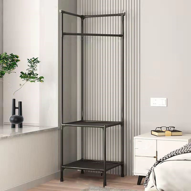 Modern Minimalist Rectangular Steel Corner Shelf Unit & Hall Tree, 2-3 Tier, for Bedroom & Entryway