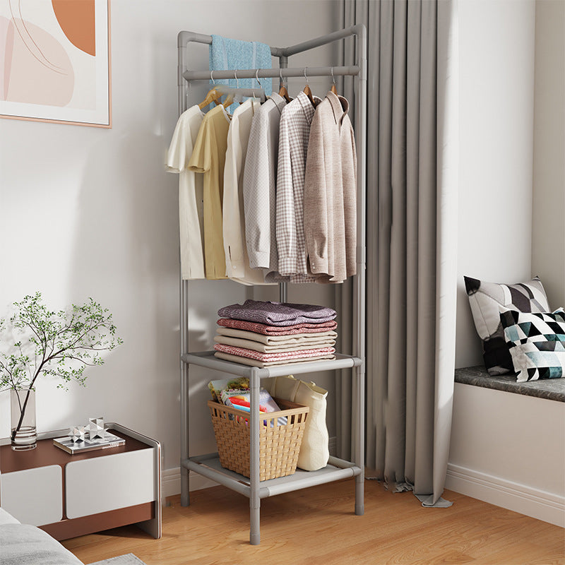 Modern Minimalist Rectangular Steel Corner Shelf Unit & Hall Tree, 2-3 Tier, for Bedroom & Entryway