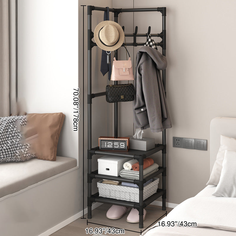 Modern Minimalist Rectangular Steel Corner Shelf Unit & Hall Tree, 2-3 Tier, for Bedroom & Entryway