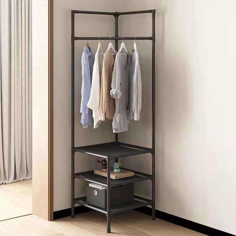 Modern Minimalist Rectangular Steel Corner Shelf Unit & Hall Tree, 2-3 Tier, for Bedroom & Entryway