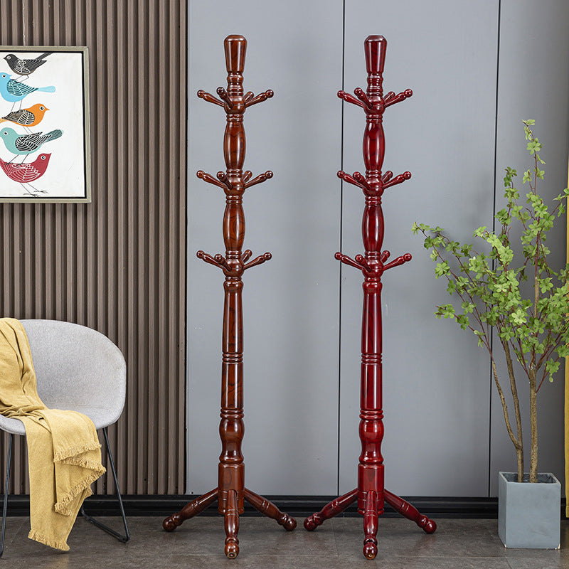 Traditional Chinese White Ash Solid Wood Hall Tree with Cylindrical-Triangular Design for Bedroom and Entryway
