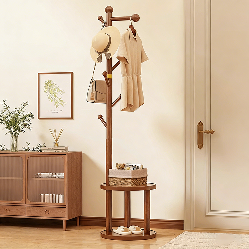 Modern Minimalist Movable Hall Tree – Cylindrical Tree-Branch Design in Pine Wood & Medium-Density Fiberboard, 2-Tier Organizer for Bedroom & Entryways