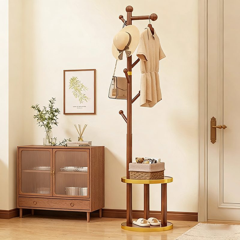 Modern Minimalist Movable Hall Tree – Cylindrical Tree-Branch Design in Pine Wood & Medium-Density Fiberboard, 2-Tier Organizer for Bedroom & Entryways