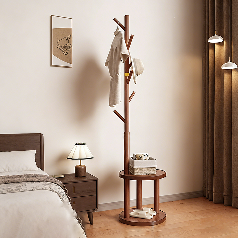 Modern Minimalist Movable Hall Tree – Cylindrical Tree-Branch Design in Pine Wood & Medium-Density Fiberboard, 2-Tier Organizer for Bedroom & Entryways