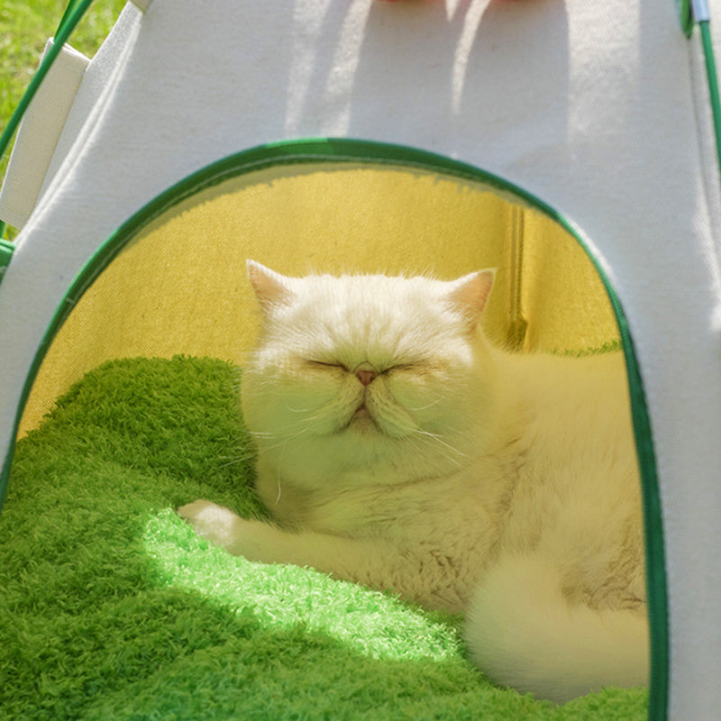 Modern Cylindrical Canvas Cat Tent with Plush Fabric, Hemp Rope Accent, and Fiberglass Pole – Cozy Bedroom Pet Bed