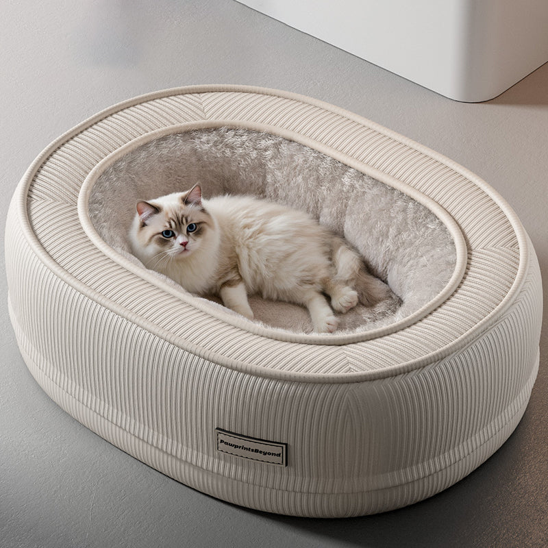 Modern Minimalist Oval Corduroy Dog & Cat Bed with Thickened PP Cotton — Perfect for the Bedroom