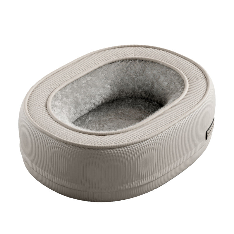 Modern Minimalist Oval Corduroy Dog & Cat Bed with Thickened PP Cotton — Perfect for the Bedroom