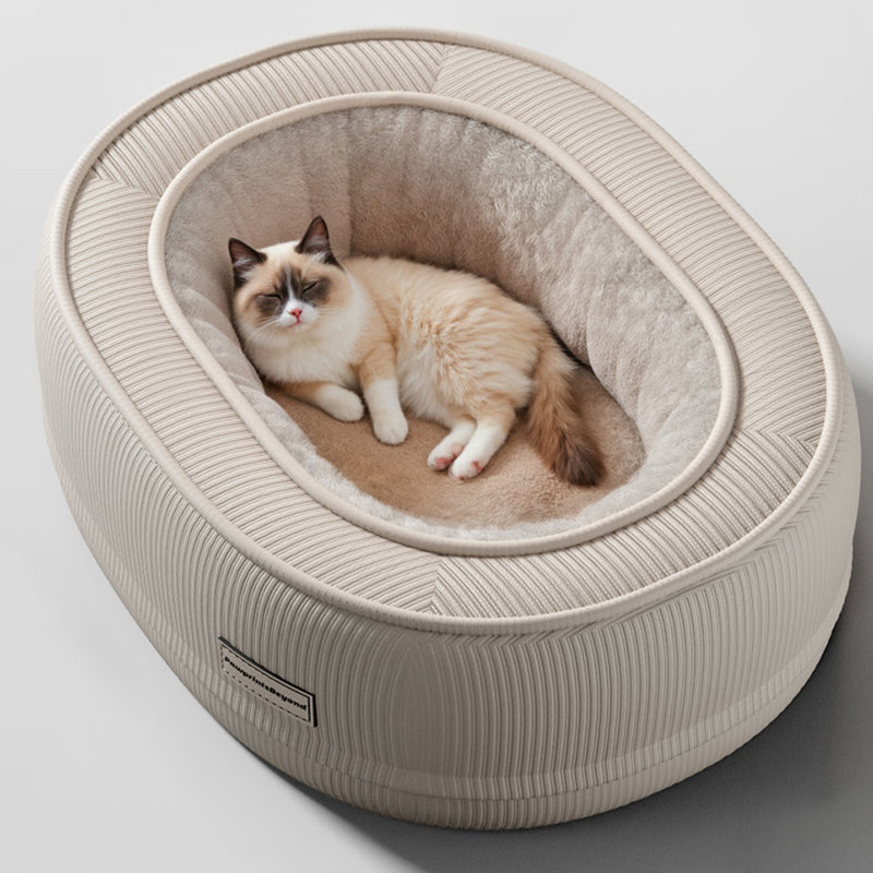 Modern Minimalist Oval Corduroy Dog & Cat Bed with Thickened PP Cotton — Perfect for the Bedroom