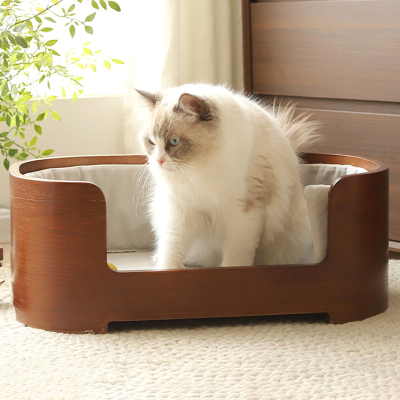 Modern Minimalist Rectangular Dog & Cat Bed – Cotton-Linen Blend, Solid Wood Frame, Integrated Design, Bedroom-Ready