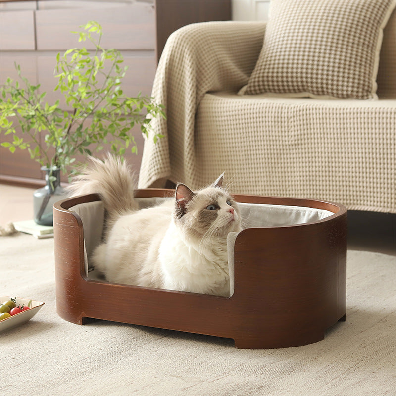 Modern Minimalist Rectangular Dog & Cat Bed – Cotton-Linen Blend, Solid Wood Frame, Integrated Design, Bedroom-Ready