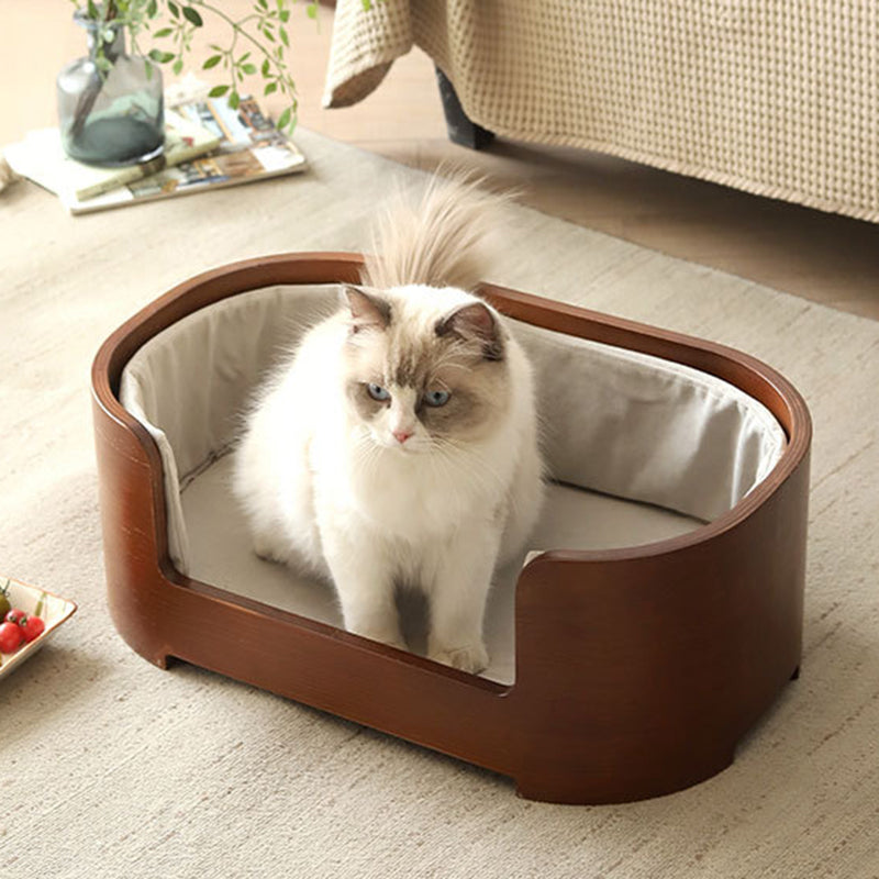 Modern Minimalist Rectangular Dog & Cat Bed – Cotton-Linen Blend, Solid Wood Frame, Integrated Design, Bedroom-Ready