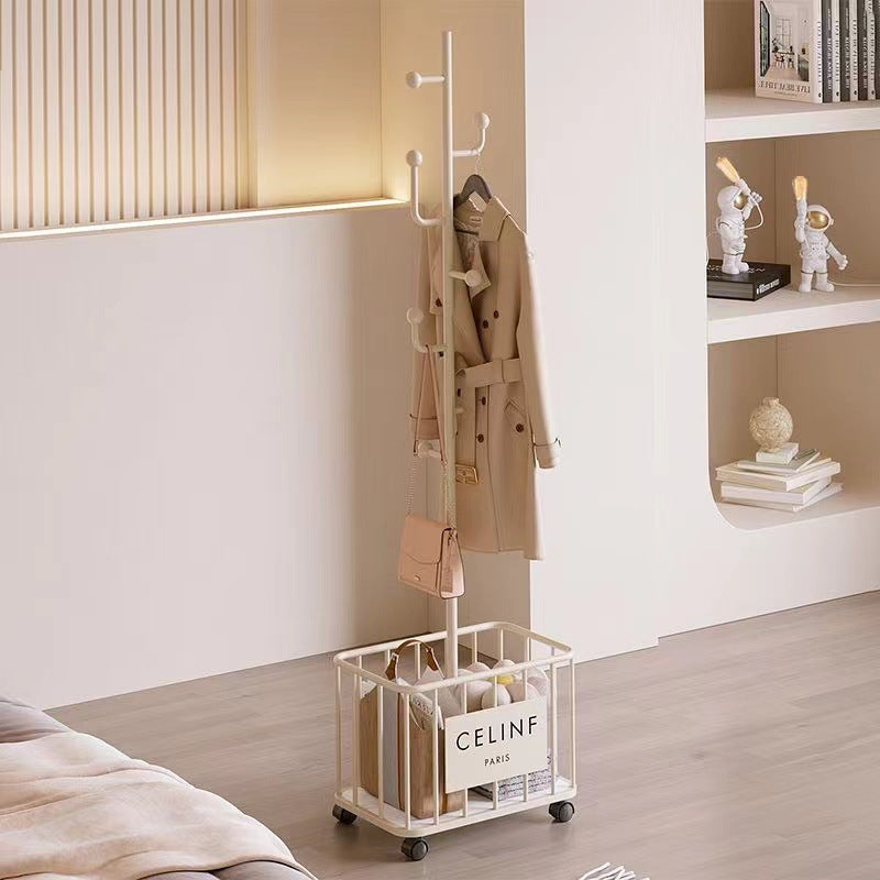 Modern Minimalist Rectangular Iron Hall Tree with Tree-Branch Accent, Movable Design, 1 Storage Shelf – For Bedroom & Entryways