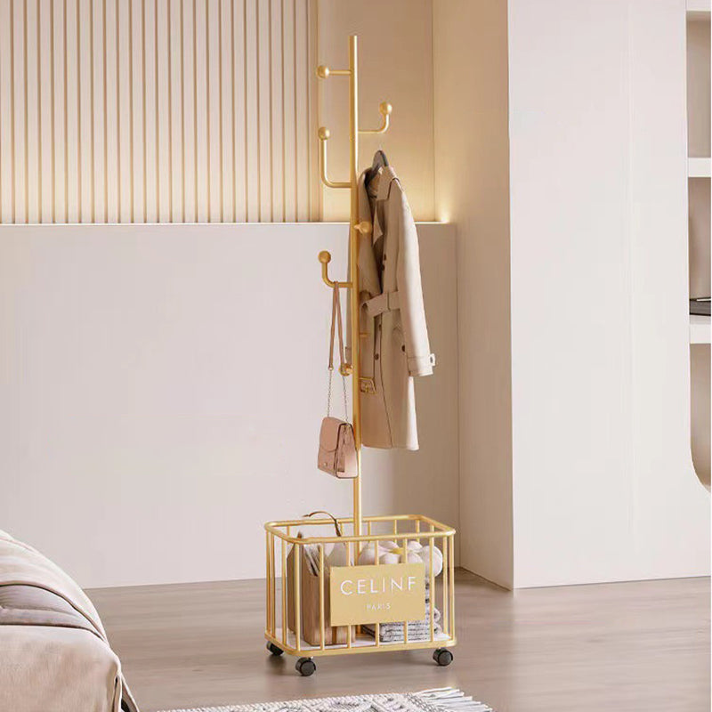 Modern Minimalist Rectangular Iron Hall Tree with Tree-Branch Accent, Movable Design, 1 Storage Shelf – For Bedroom & Entryways