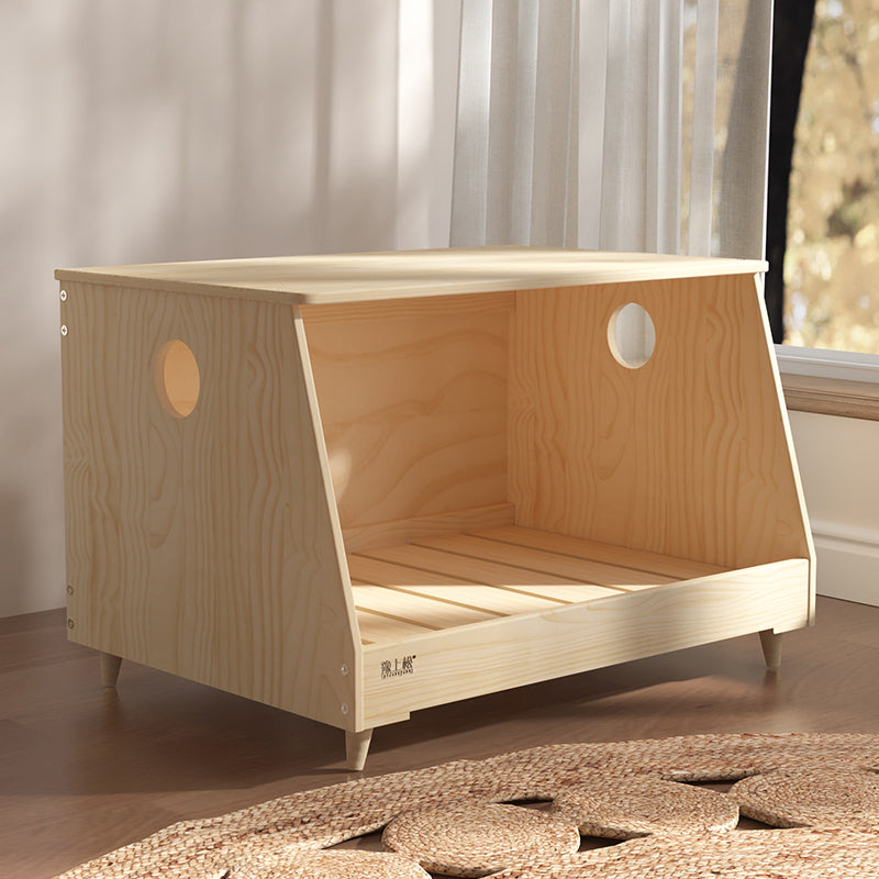 Modern Minimalist Rectangular Pet Bed with Cotton-Linen Fabric and Solid Pine Wood Frame for Dogs and Cats, Perfect for the Bedroom