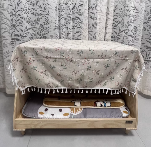 Modern Minimalist Rectangular Pet Bed with Cotton-Linen Fabric and Solid Pine Wood Frame for Dogs and Cats, Perfect for the Bedroom