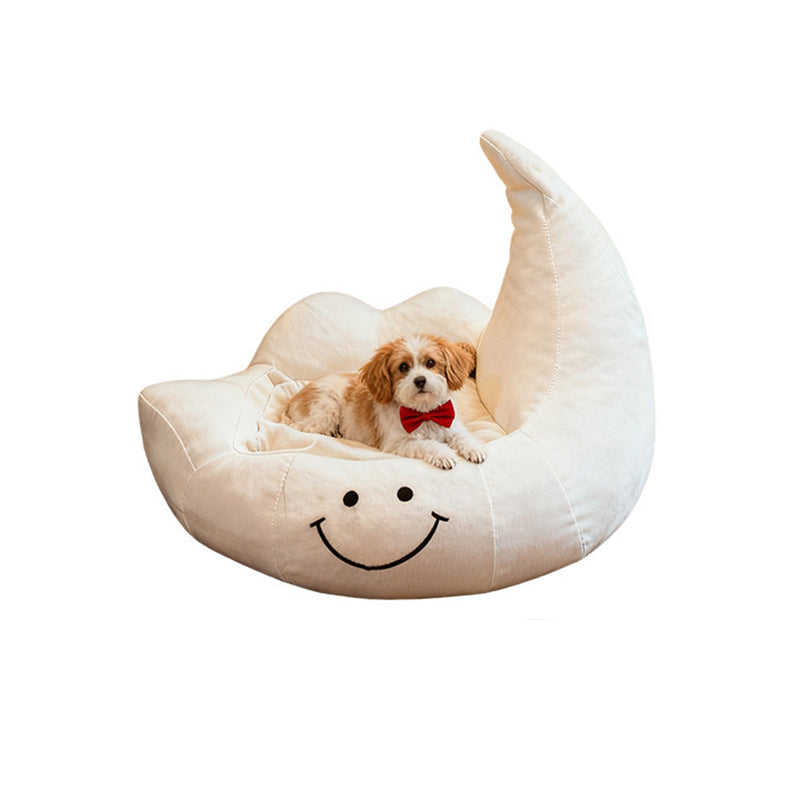 Contemporary Velvet Moon-Shaped Pet Bed for Cats and Dogs — Curved Design with Plush Sponge Cushion, Perfect for the Bedroom
