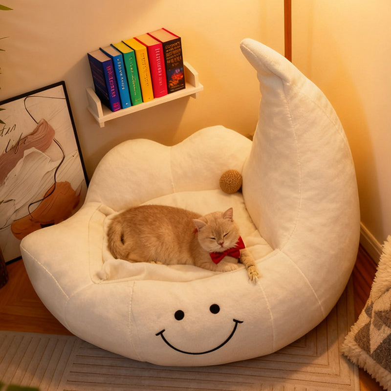 Contemporary Velvet Moon-Shaped Pet Bed for Cats and Dogs — Curved Design with Plush Sponge Cushion, Perfect for the Bedroom