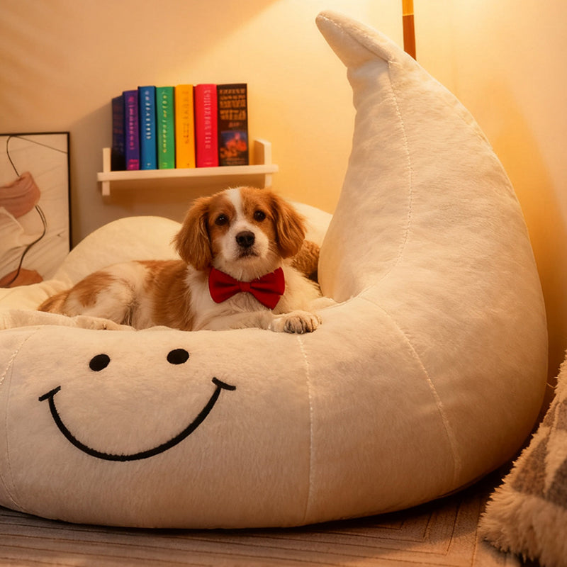 Contemporary Velvet Moon-Shaped Pet Bed for Cats and Dogs — Curved Design with Plush Sponge Cushion, Perfect for the Bedroom