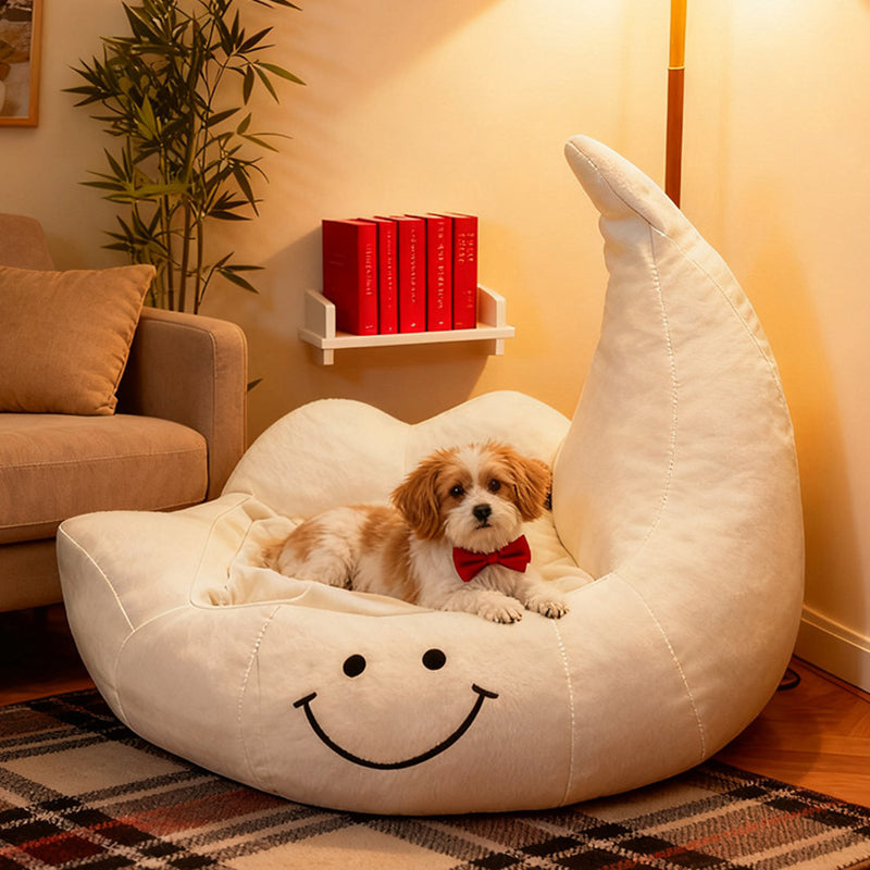 Contemporary Velvet Moon-Shaped Pet Bed for Cats and Dogs — Curved Design with Plush Sponge Cushion, Perfect for the Bedroom