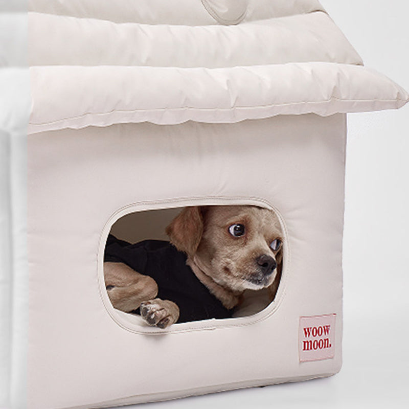Modern Minimalist House-Shape Pet Bed – Waterproof, Cozy Polyester Cotton with PP Cotton Fill, Plastic Base, Ideal for Dogs & Cats in the Bedroom