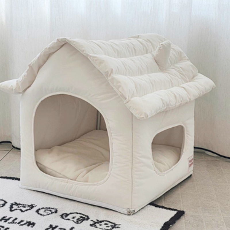 Modern Minimalist House-Shape Pet Bed – Waterproof, Cozy Polyester Cotton with PP Cotton Fill, Plastic Base, Ideal for Dogs & Cats in the Bedroom